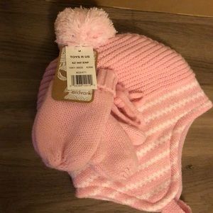 Pink Infant Hat with mittens